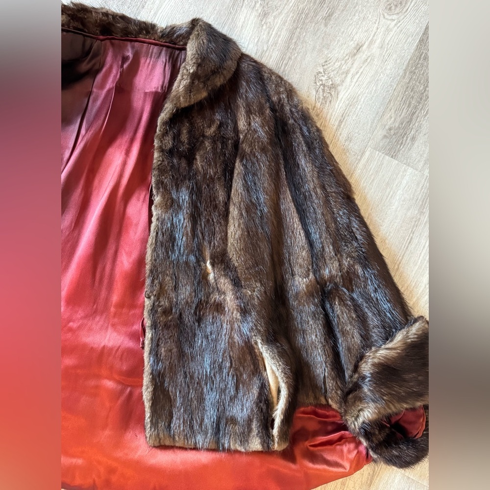 VINTAGE Dark Brown Mink Fur Coat FROM The 1950's - DAMAGED For Repurpose/Repair - Picture 9 of 15